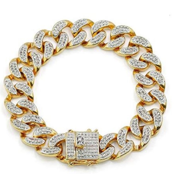 14mm 18k Gold Plated Diamond Miami Cuban Chain - Picture 1 of 3